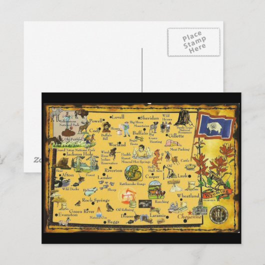 Wyoming State Map Briefkaart (Voorkant / Achterkant)