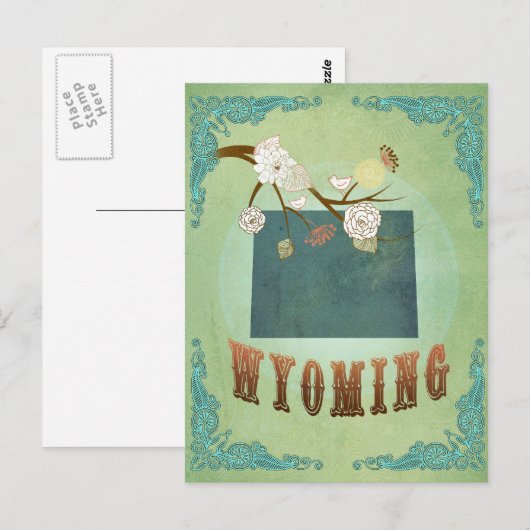 Wyoming State Map - groen Briefkaart (Voorkant / Achterkant)