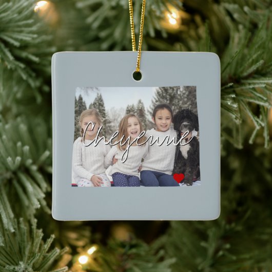 Wyoming State Photo insert and town name Keramisch Ornament (Boom)