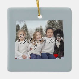 Wyoming State Photo insert and town name Keramisch Ornament