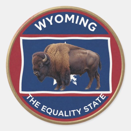 Wyoming State Pride Bizon Embleem Ronde Sticker (Voorkant)