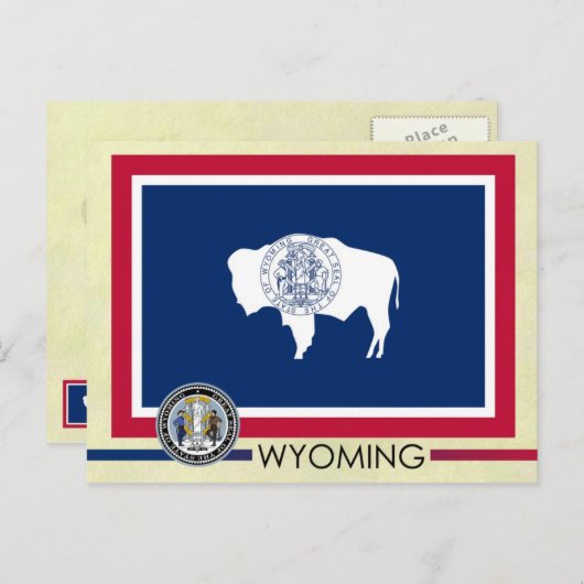 Wyoming State-vlag en -zegel Briefkaart (Voorkant / Achterkant)