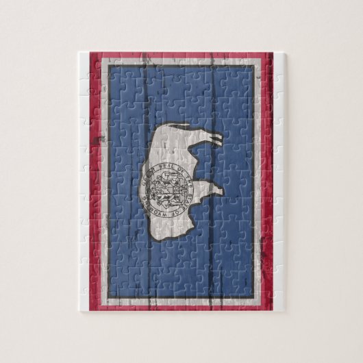 Wyoming State-vlag op oud hout Legpuzzel (Verticaal)