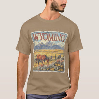 Wyoming Stempel Staat Bedrukt Vintage Verenigde St T-shirt