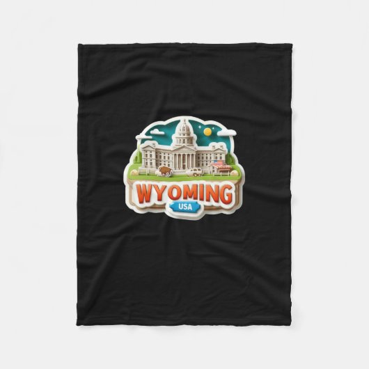 Wyoming Sticker Fleece Deken (Voorkant)