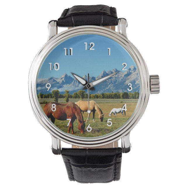 Wyoming, Teton-gebergte, met grazende paarden Horloge (Voorkant)