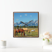 Wyoming, Teton-gebergte, met grazende paarden Vierkante Klok (Huis)