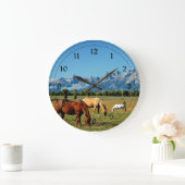Wyoming, Teton Mountains, met paardengrazing Grote Klok (Huis)