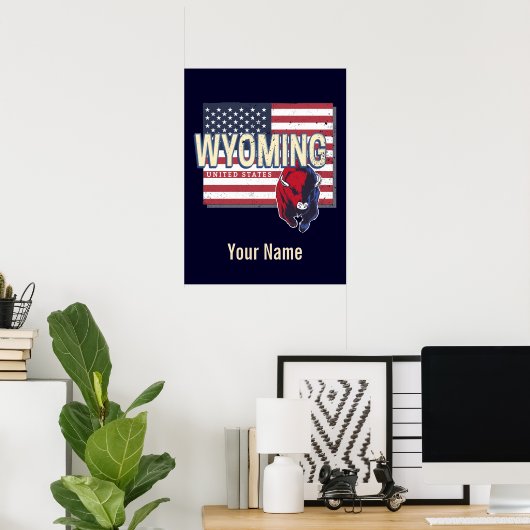 Wyoming United States Retro State Map  Verenigde S Poster (Thuiskantoor)
