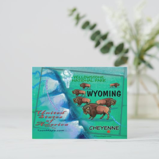 Wyoming USA Fun Map Briefkaart (Staand voorkant)
