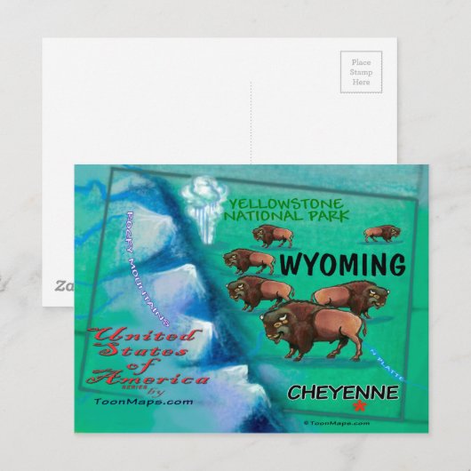 Wyoming USA Fun Map Briefkaart (Voorkant / Achterkant)