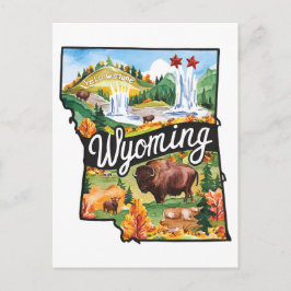 Wyoming USA Staat Vorm Vintage Waterverf Briefkaart