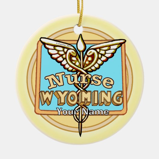 Wyoming Verpleegster Caduceus Keramisch Ornament (Voorkant)