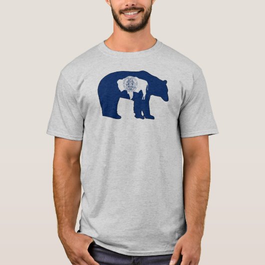 Wyoming Vlag Dragende Beer T-shirt (Voorkant)