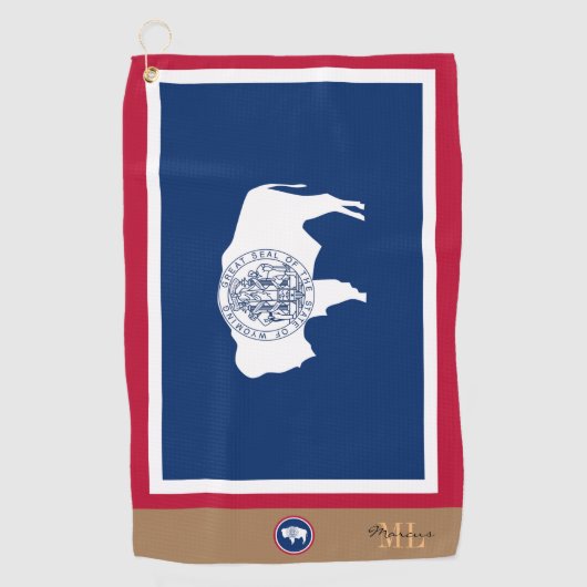 Wyoming-vlag & Wyoming monogrammen/golfhanddoek Golfhanddoek (Voorkant)
