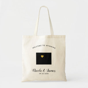 Wyoming Wedding Welcome Bag met Map, Black & Gold Tote Bag