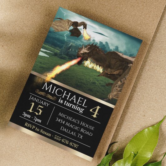 Wyvern Dragon Fire Breathing Castle Birthday Kaart