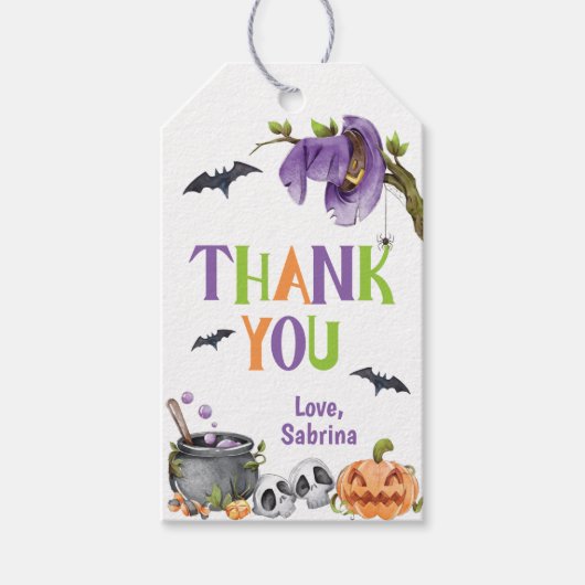 Wzet Witch Cat Halloween Birthday Dank je Cadeaulabel (Voorkant)
