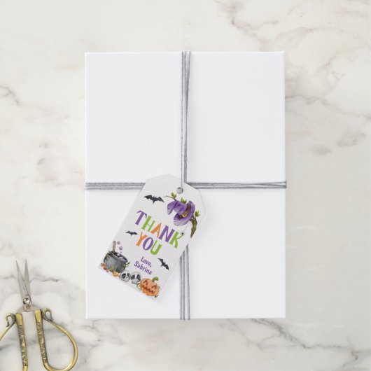 Wzet Witch Cat Halloween Birthday Dank je Cadeaulabel (Met Touw)