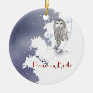X003_Winter Owl, Vrede op aarde Keramisch Ornament