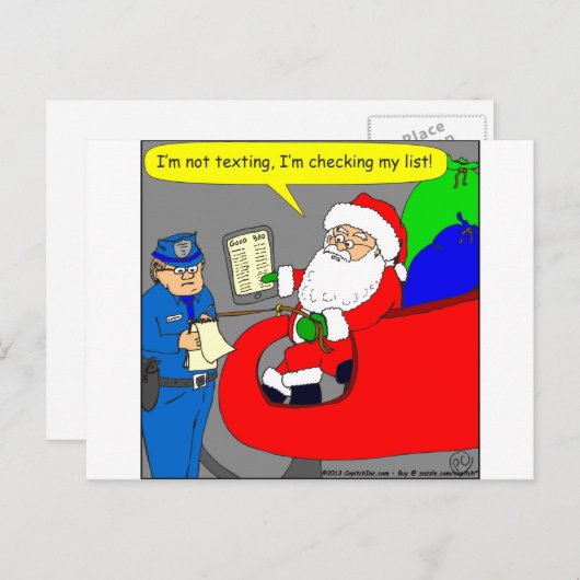 x02 de kerstman texting en drijft - cartoon feestdagenkaart (Voorkant / Achterkant)