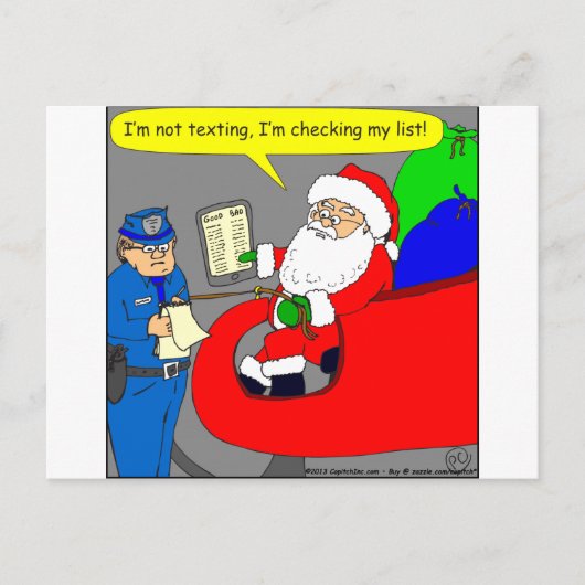 x02 de kerstman texting en drijft - cartoon feestdagenkaart (Voorkant)