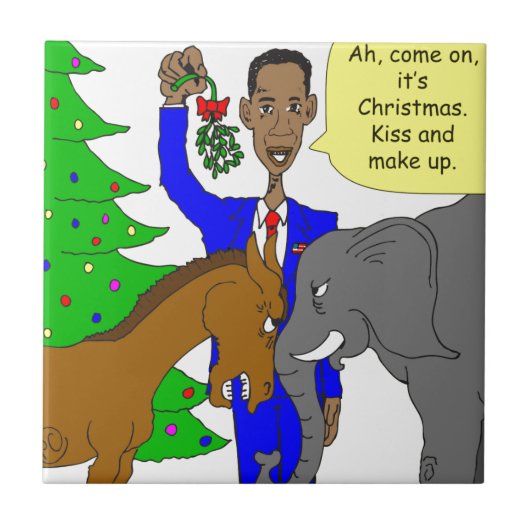 x69 ezel olifant president Obama cartoon Tegeltje (Voorkant)