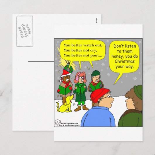 x72 Doe kerstmis op jouw manier cartoon Feestdagenkaart (Voorkant / Achterkant)