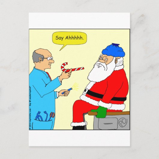 x85 Santa say ahhh Cartoon Feestdagenkaart (Voorkant)