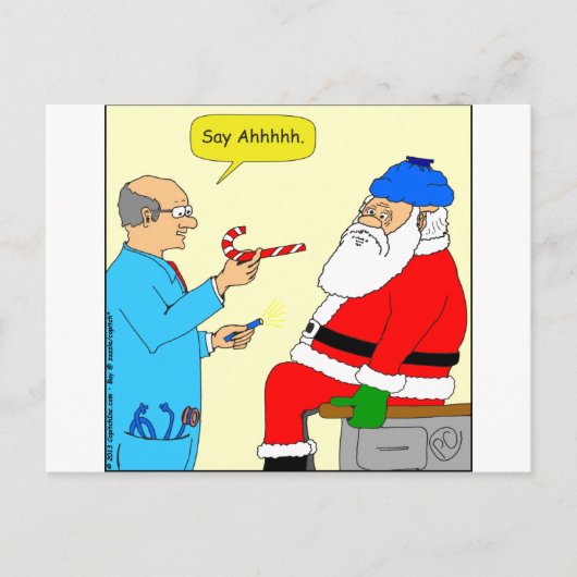 x85 Santa say ahhh Cartoon Feestdagenkaart (Voorkant)