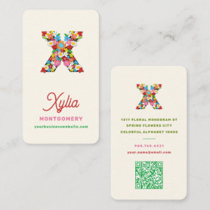 X Alfabet Monogram Letter Kleurrijke Lente Bloemen Visitekaartje