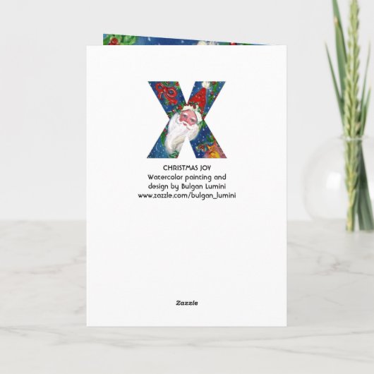 X BRIEF/SANTA CLAUS MET RODE RIBBON MONOGRAM FEESTDAGEN KAART (Achterkant)