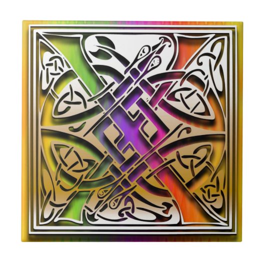 X Celtic Rainbow Custom Monogram Tegel Tegeltje (Voorkant)