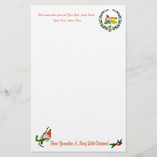 X - CHRISTMAS ELF MONOGRAM STATIONERY BRIEFPAPIER (Voorkant)