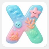 "X" Cute Letter - Underwater Sea Creature Vierkante Sticker (Voorkant)