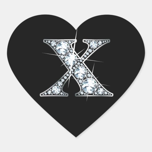 "X" Diamond Bling on Black Heart Sticker (Voorkant)