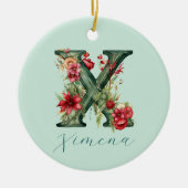 (X) Floral Monogram Groene Waterverf boomdecor Keramisch Ornament (Voorkant)
