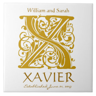 X Gold Monogram op White - Names Wedding Date Tege Tegeltje