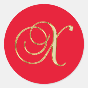X gouden monogram op rood ronde sticker