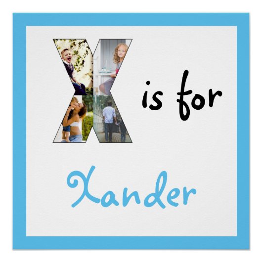 X is voor het Poster van de Foto van de Naam Blauw (Voorkant)