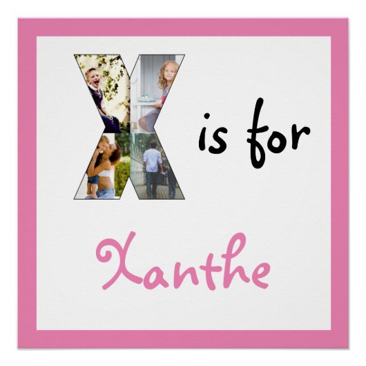 X is voor Naam Roze Foto Perfect Poster (Voorkant)