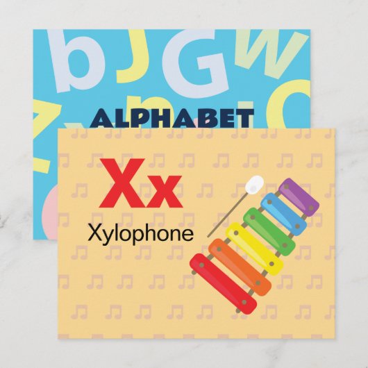 X is voor Xylophone - Alphabet Flash Kaart (Voorkant / Achterkant)