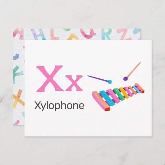X is voor Xylophone - Alphabet Flash Kaart (Voorkant / Achterkant)