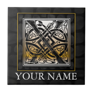 X "Jouw naam" Celtic Black Stone Monogram Tegel Tegeltje
