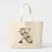 X Letter Gold Monogram White Blush Oranje Floral Grote Tote Bag (Voorkant)