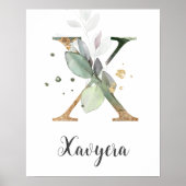 X Letter Monogram Groene Kamer Naam Muurprint Poster (Voorkant)
