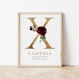 X Letter Monogram Naam Marsala Bloemenkwekerij Poster