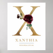 X Letter Monogram Naam Marsala Bloemenkwekerij Poster (Voorkant)