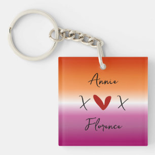 X Love X Zonsondergang Lesbische Vlag Acryl Sleute Sleutelhanger