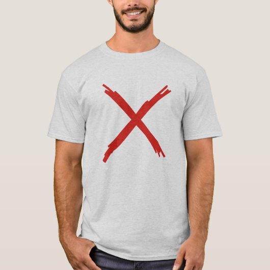 X markeert de plaats t-shirt (Voorkant)